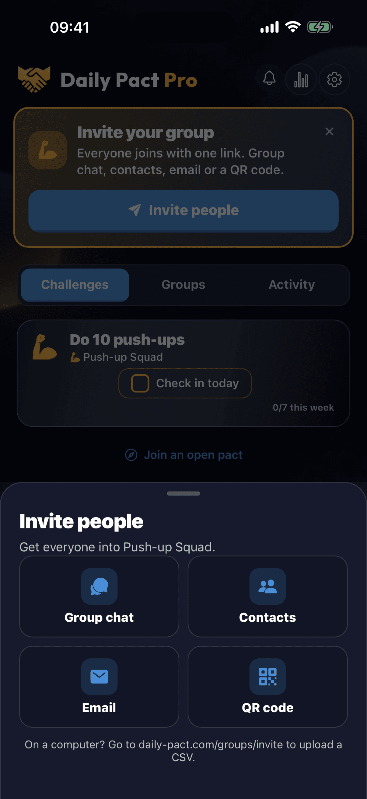 Daily Pact Invite people sheet for inviting clients